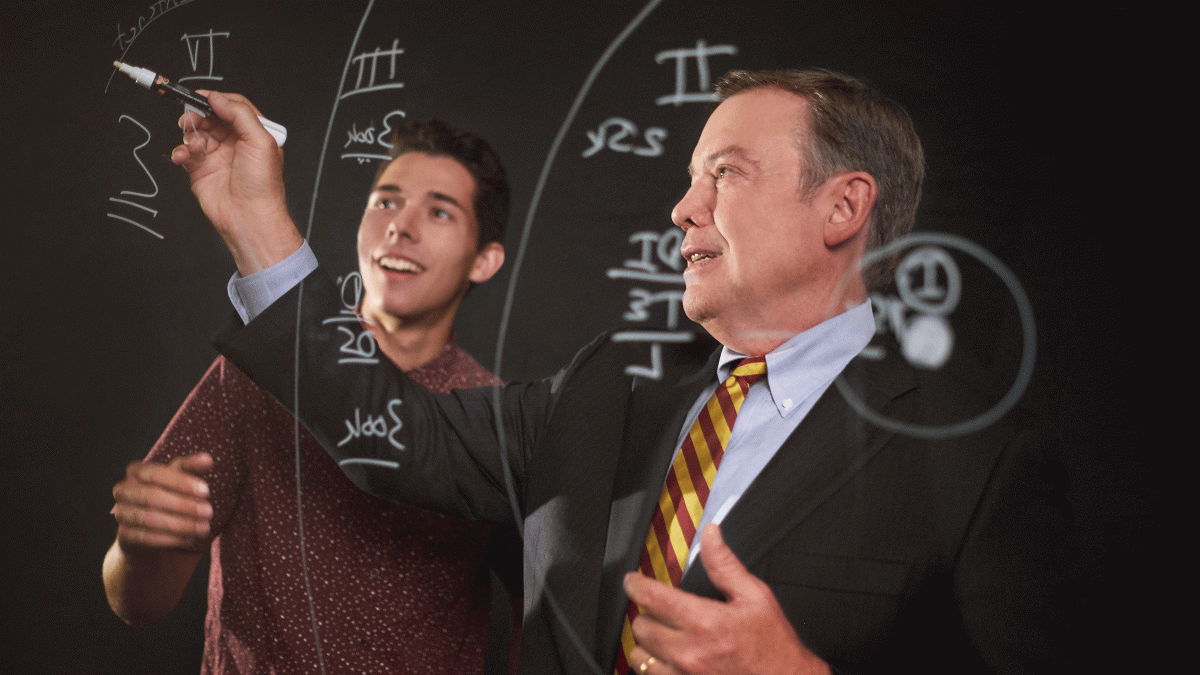 ASU President Michael Crow and a student