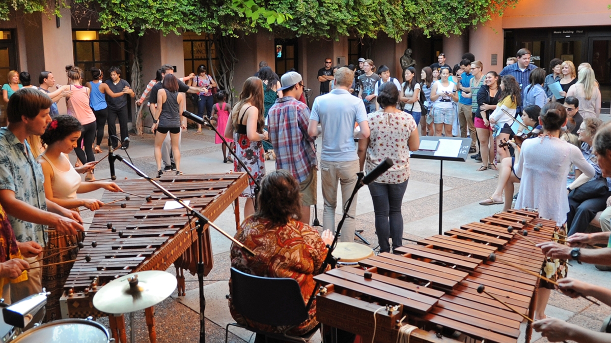 music community in courtyard