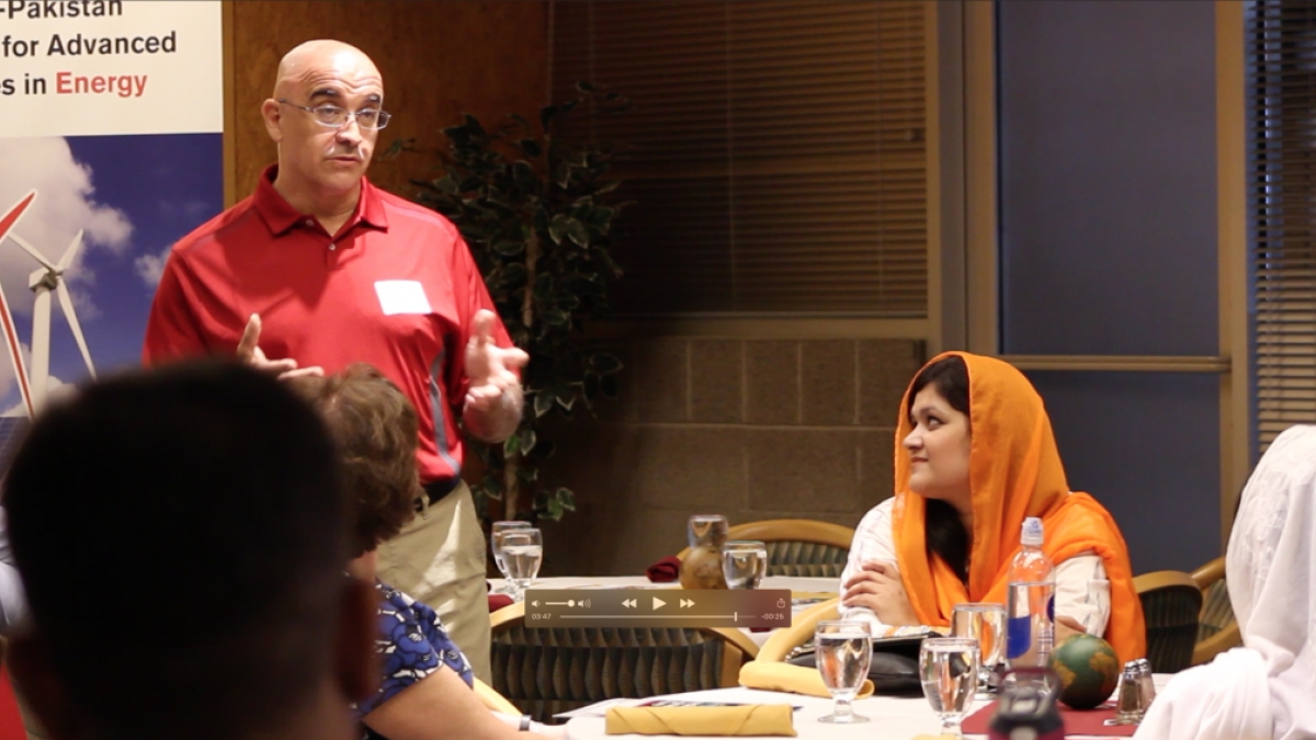 Sayfe Kiaei, director of U.S.-Pakistan Centers for Advanced Studies in Energy and a professor of electrical engineering in the Ira A. Fulton Schools of Engineering, welcomes the second cohort of Pakistani exchange students to ASU for the fall semester