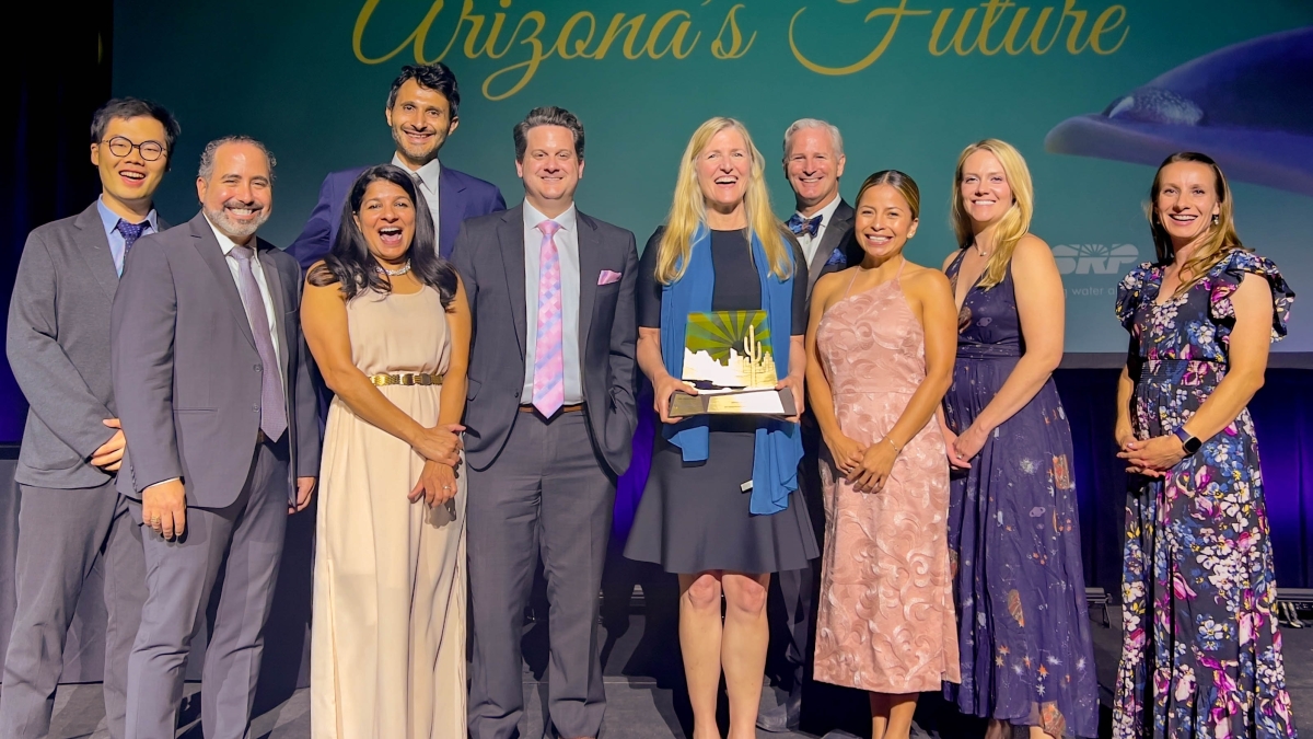 Group photo of the research team from the Center for Hydrologic Innovations at ASU as they receive the Govenor's Award for Arizona's Future.