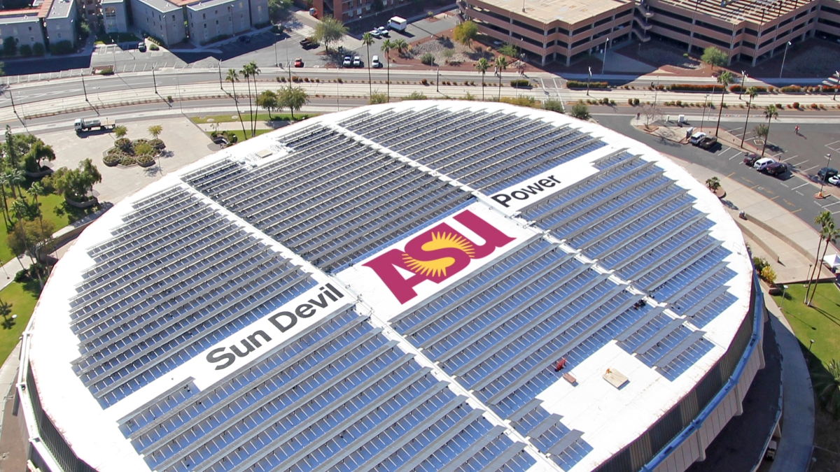 An aerial view of top of Wells Fargo Arena