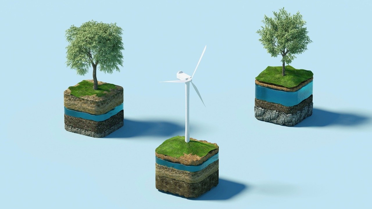 Sustainabilty art of trees and windmills