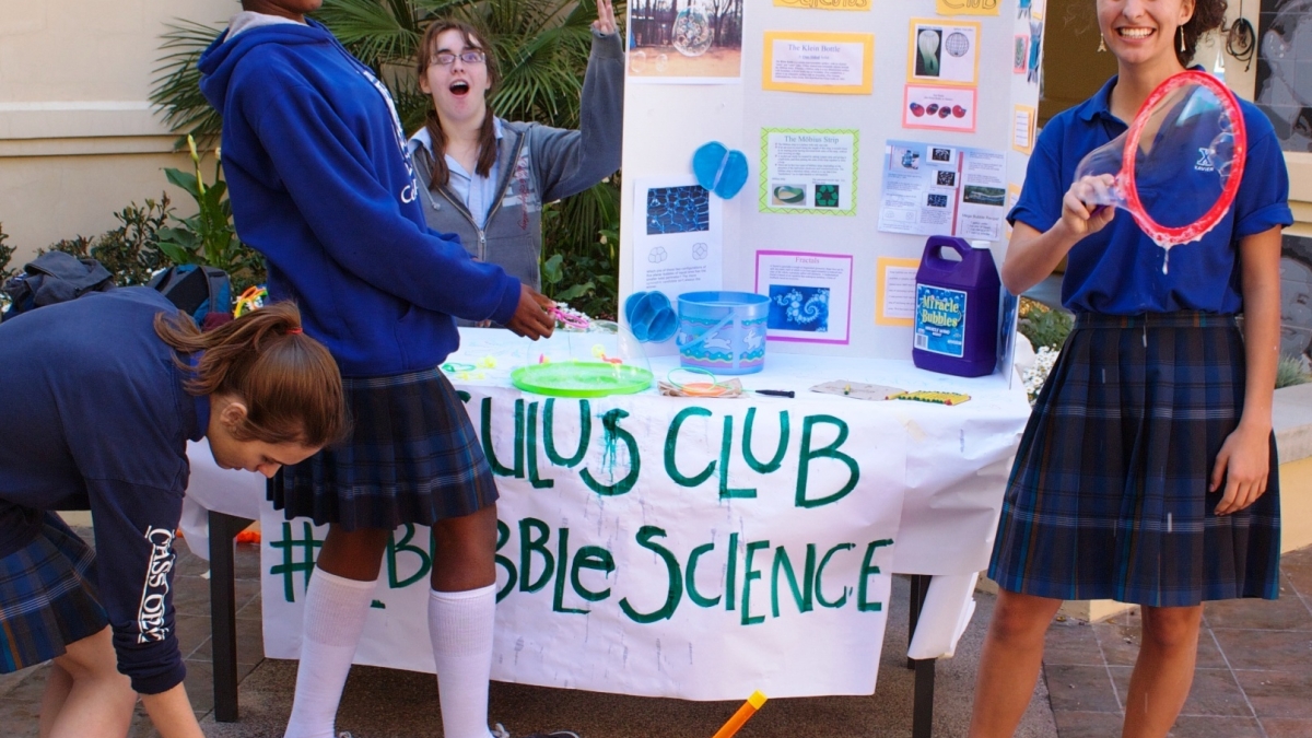 Girls give bubble science demo