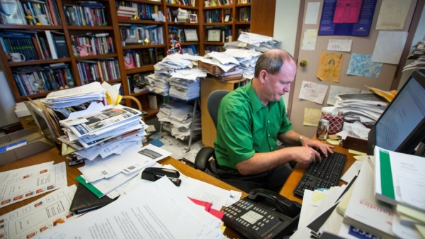 Law Prof Marchant works in his old office