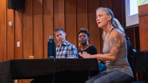 woman speaking at panel