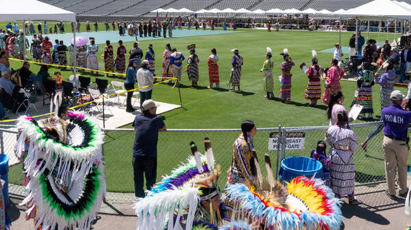 Participants line up at the ASU Pow Wow