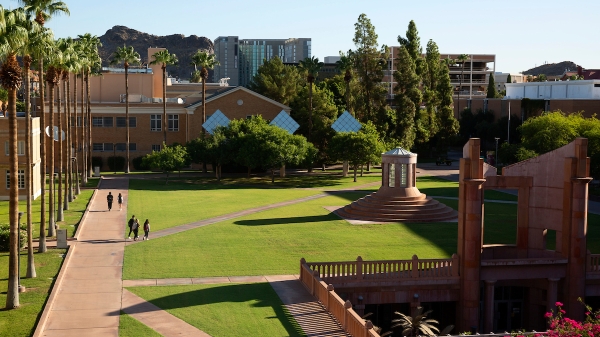 ASU Tempe campus and Hayden Library