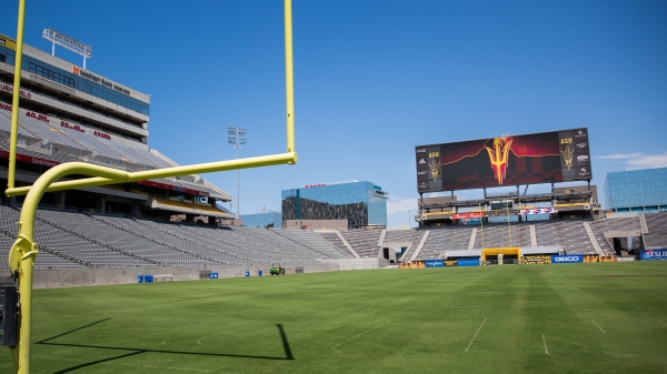 Scoreboard and field in Sun Devil Stadium