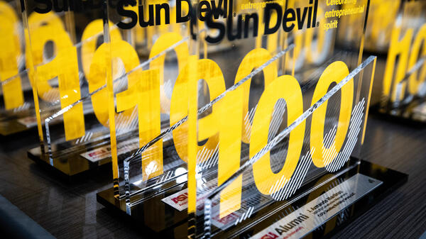 Sun Devil 100 honoree plaques displayed 