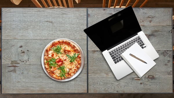 Pizza and laptop