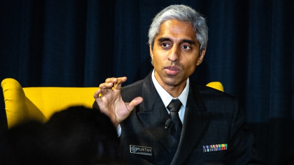 US Surgeon General Vivek Murth speaks to audience during event at ASU