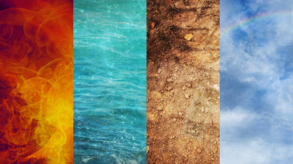 Graphic depicting four elements: fire, water, earth and air