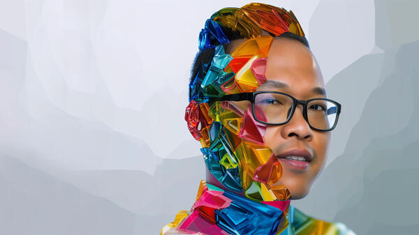 An illustration-portrait collage of ASU Associate Profesoor Yanjie Fu.