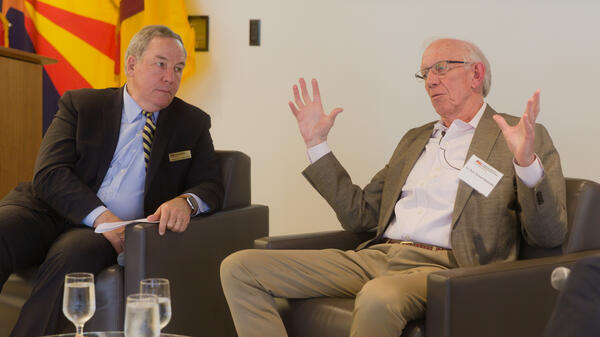 Robert Schmidle and Ben Freakley talking at a panel discussion