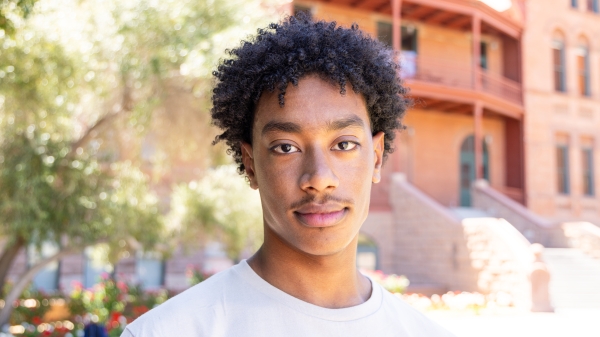 Portrait of student in front of Old Main on Tempe campus