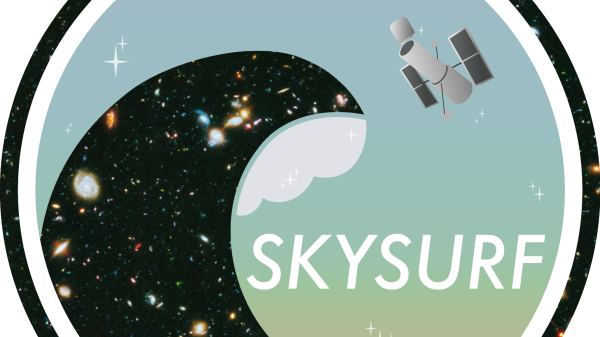 SKYSURG logo showing an ocean wave-like shape filled with stars and a satellite hovering above it with the text "SKYSURF" to the right