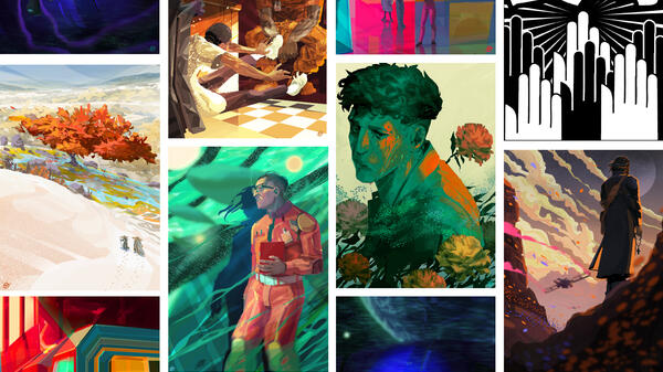 Collage of illustrations from short stories