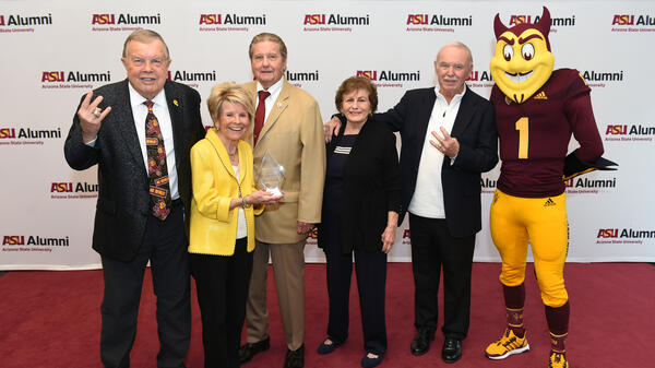 President's Club supporters pictured with ASU's mascot Sparky.