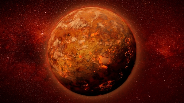 Artist rendering of a volcanic exoplanet.