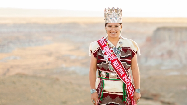 Woman wearing traditional Navajo dress.