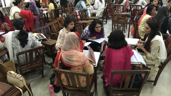 women learning in a classroom