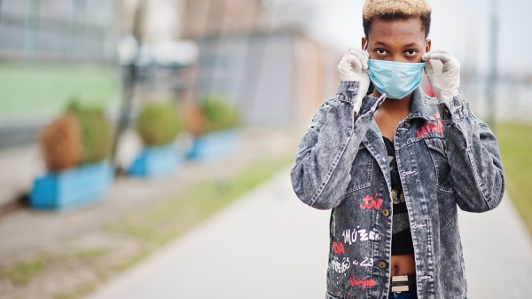 African American woman with COVID-19 mask