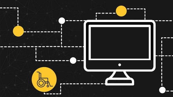 Graphic illustration of various digital accessibility icons.