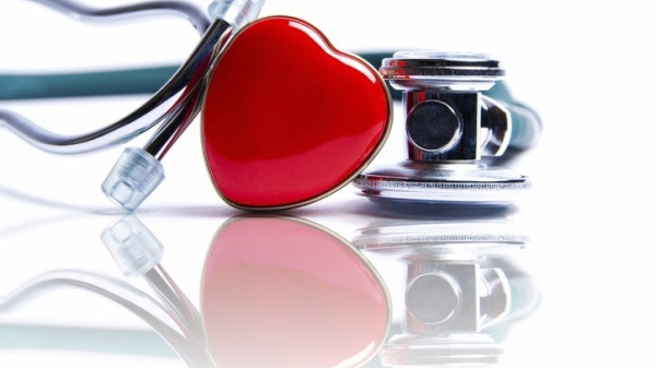 stethoscope and heart pin
