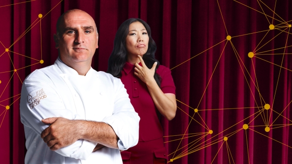 Portraits of chef José Andrés and ASU Gammage Artist in Residence Kristina Wong.