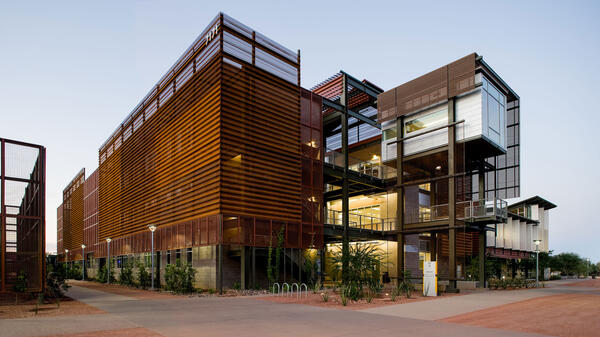 The exterior of a modern metal building