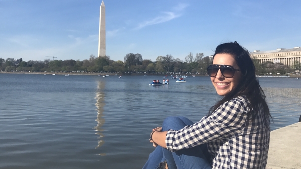 Woman in front of Washington Monument