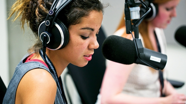 Middle and high school students learn broadcasting basics at the Cronkite School.