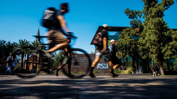 Bicyclist rides along ASU Tempe campus