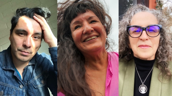 Collage of portraits of authors (from left to right) Manuel Muñoz, Sandra Cisneros and Liliana Valenzuela.