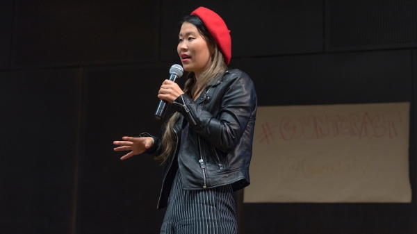 Woman in red beret