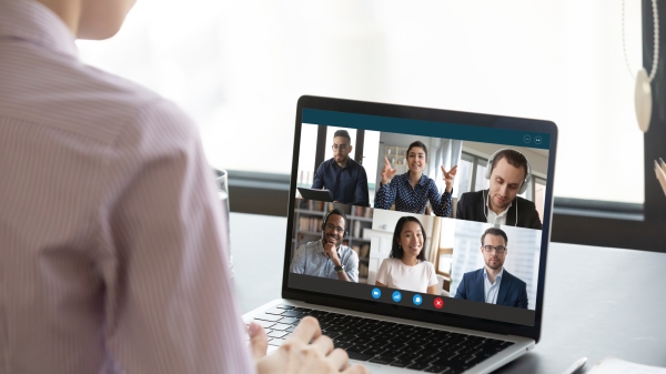 Person particiaptes in video conferencing 