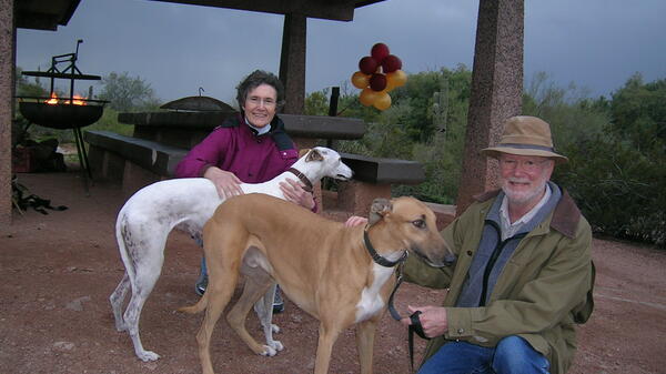 Ana and Tom Moore with their dogs.