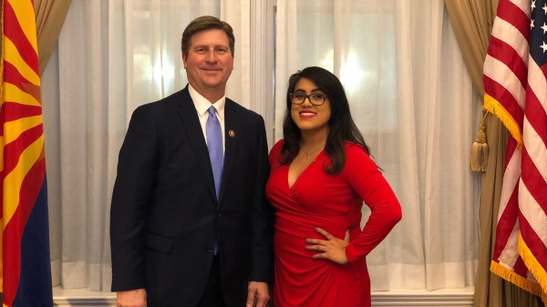 ASU alumna Ellie Perez with Arizona Congressman Greg Stanton before the State of the Union address in Washington D.C. February 2019.