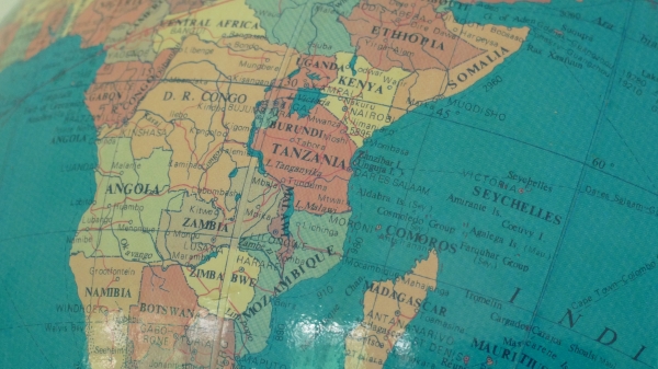 photo of a globe with focus on Africa