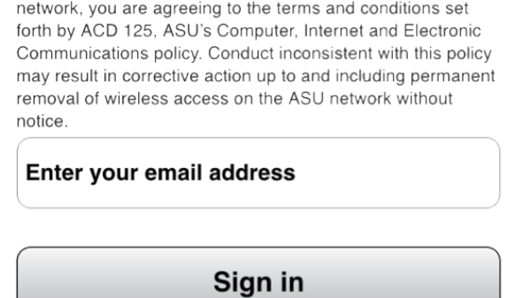 Image of the desktop access screen for ASU&#039;s enhanced guest network.