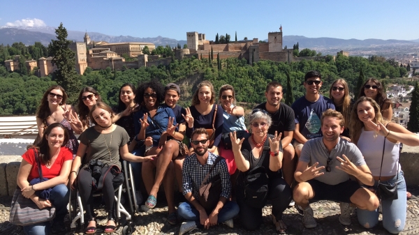 Professor Carmen Urioste-Azcorra with study abroad students