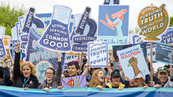 People demonstrate in support of science.