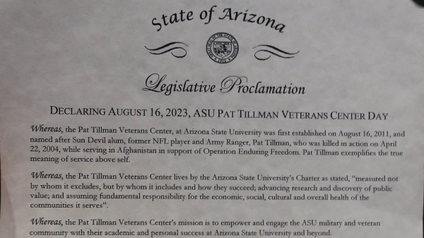 Close-up view of a piece of paper with a legislative proclomation on it.
