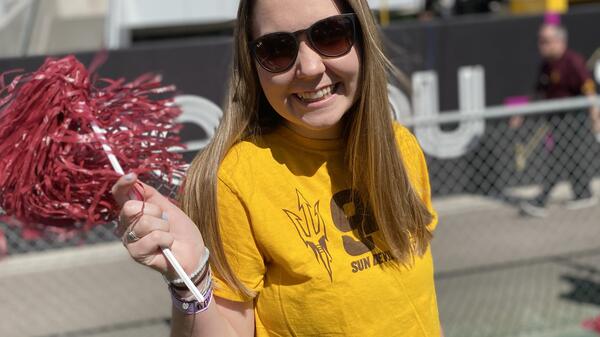 Sarah Moygtych at a football game