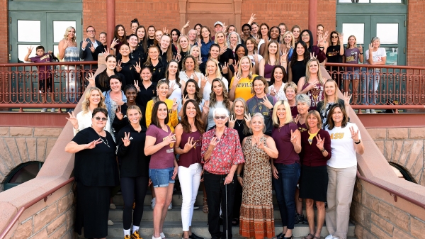 Group photo of past members of Sun Devil Volleyball.