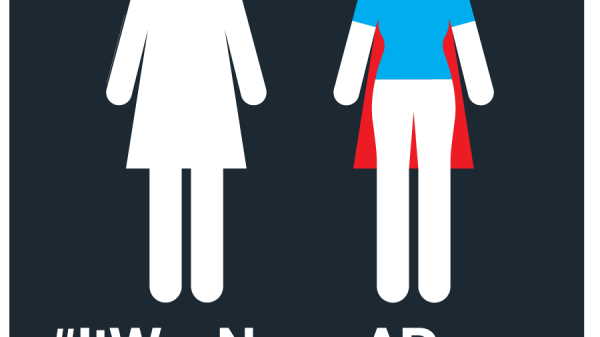 woman&#039;s bathroom symbol changed to look like a superhero cape