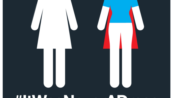 woman&#039;s bathroom symbol changed to look like a superhero cape