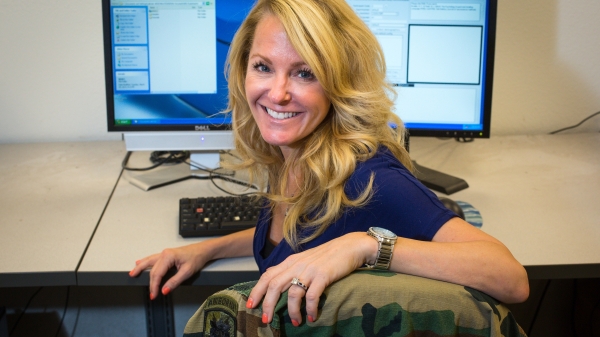 ASU PhD student Karen Gallagher at her desk.