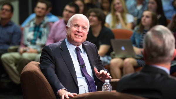 John McCain on stage at ASU event.