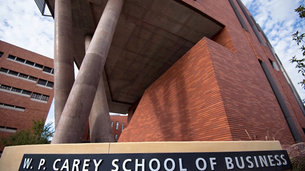 Exterior of the W. P. Carey School of Business building at Arizona State University.